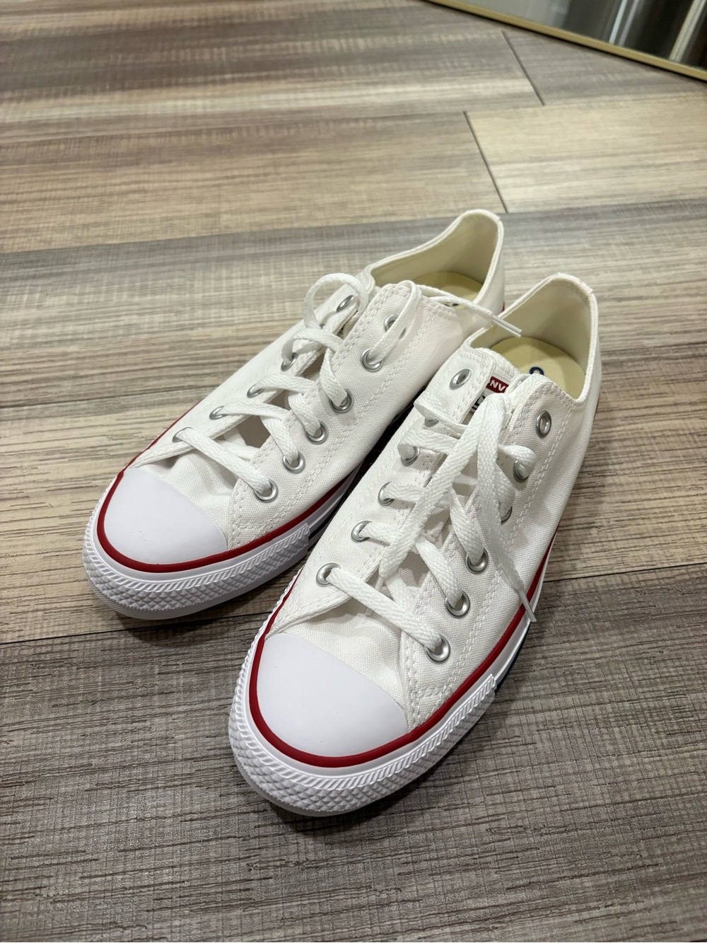 White Converse Sneakers with Red Trim - Low Top Lace-Up